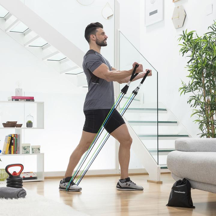 Produktbild InnovaGoods Satz regulierbaren Stretchbändern mit Accessoires und Übungsleitfaden Tribainer 3 Stück