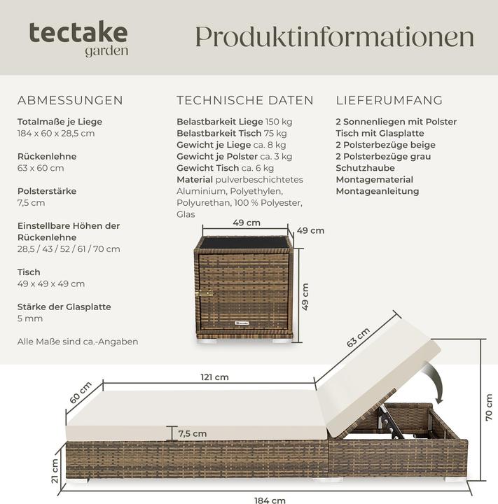 Immagine prodotto tectake Sedie a sdraio in rattan (184 cm)