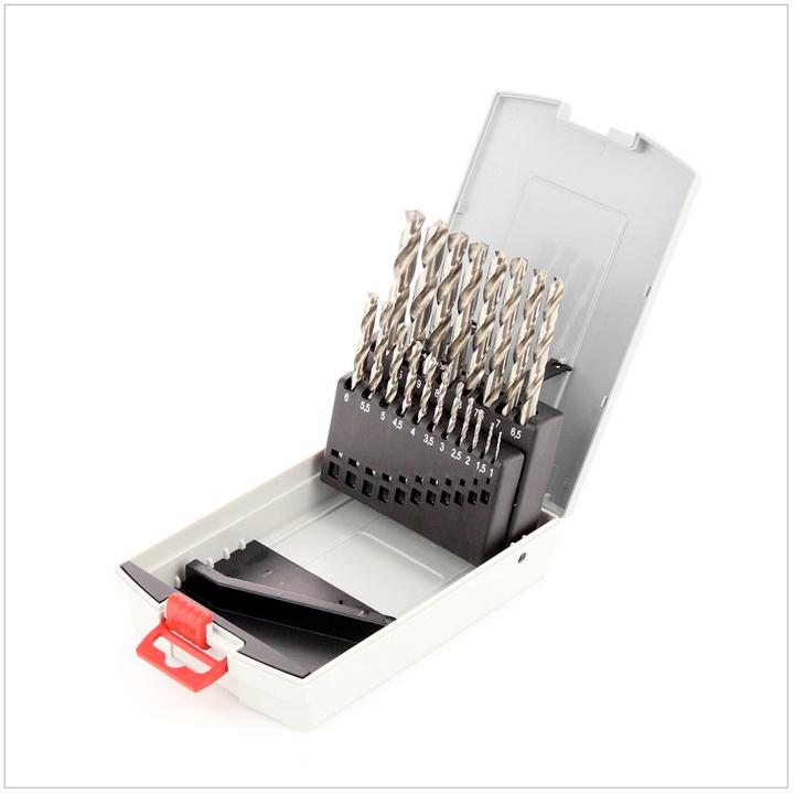 Immagine prodotto Bosch Professional Zubehör Set di punte elicoidali PRO Metal HSS-G, 19 pezzi. (1 mm, 1,5 mm, 2 mm, 2,5 mm, 3 mm, 3,5 mm, 4 mm, 5 mm, 5,5 mm, 6 mm, 6,5 mm, 7 mm, 10 mm, 8 mm, 8,5 mm, 9 mm, 9,5 mm, 4,5 mm, 7,5 mm)