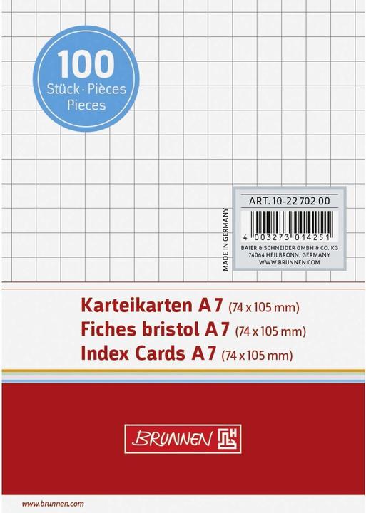 Schede di indice A7 al quadrato (A7, 180 g/m², 100 x)