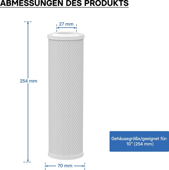 Produktbild Naturewater CTO-10B Aktivkohle Block 10" 254mm Wasserfilter Umkehrosmose Filter