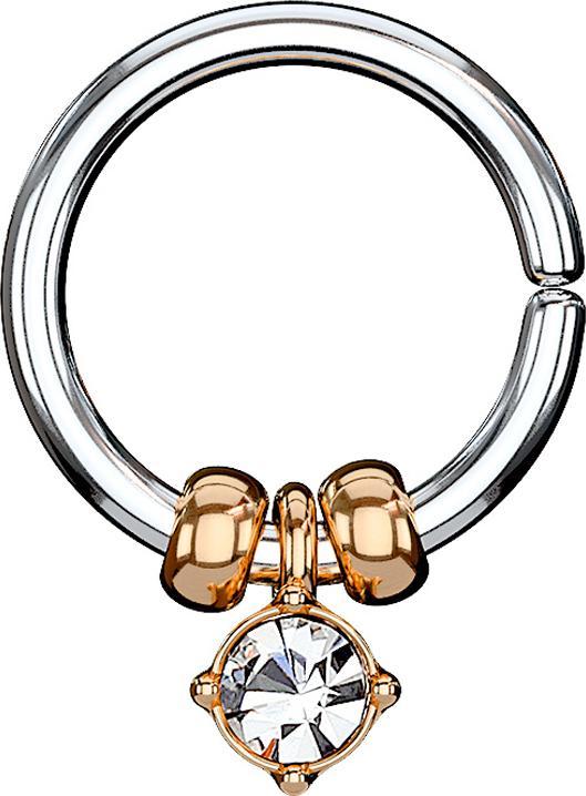Produktbild Star Piercing Micro Piercing Ring silber mit Kristallanhänger und Stahlperlen rosegold (Messing, Chirurgenstahl 316L)