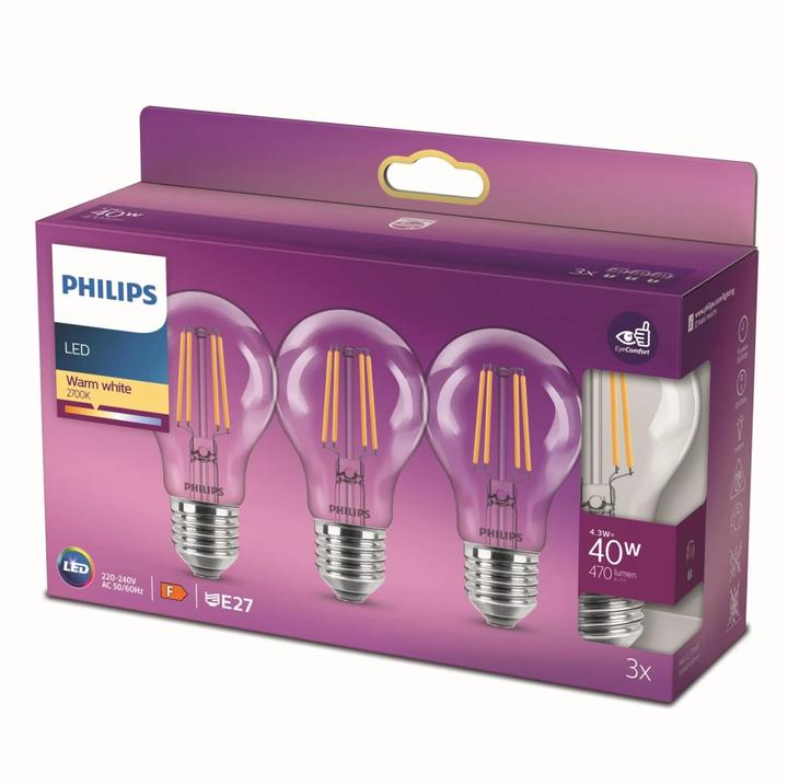 Image du produit Philips Lampe (E27, 4.30 W, 250 lm, 3 x, F)