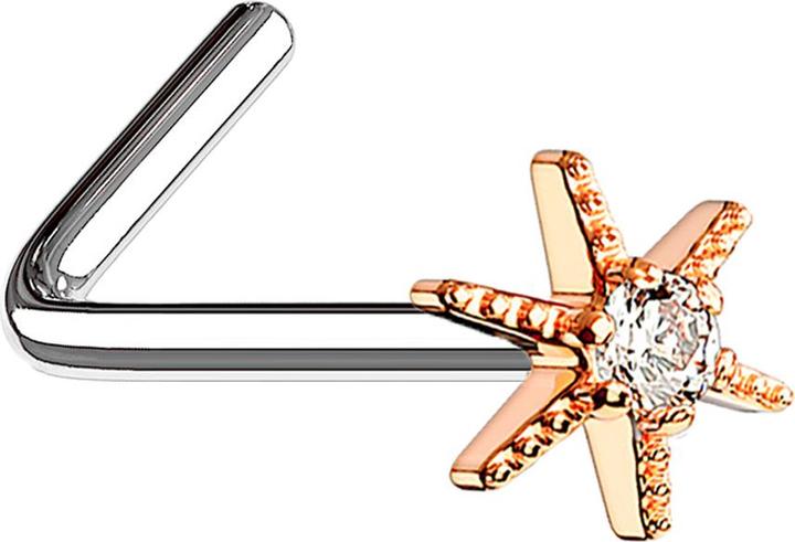 Actual product image Star Piercing Nasenstecker gewinkelt rosegold Seestern mit Kristall (Surgical steel 316L, Brass)