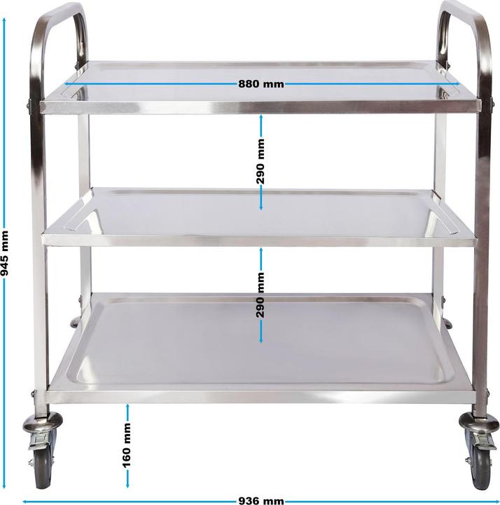 Immagine prodotto Wiltec Carro di servizio Acier affiné 3 sedie fino a 150 kg Desserte Table servante mobile avec frein
