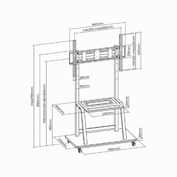 Actual product image Gembird TV floor stand with caster wheel (100", 150 kg)