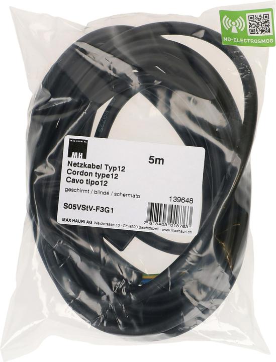 Actual product image Max Hauri Electrobiology MHAG mains cable 3G1.0 shielded type 12 (5 m)