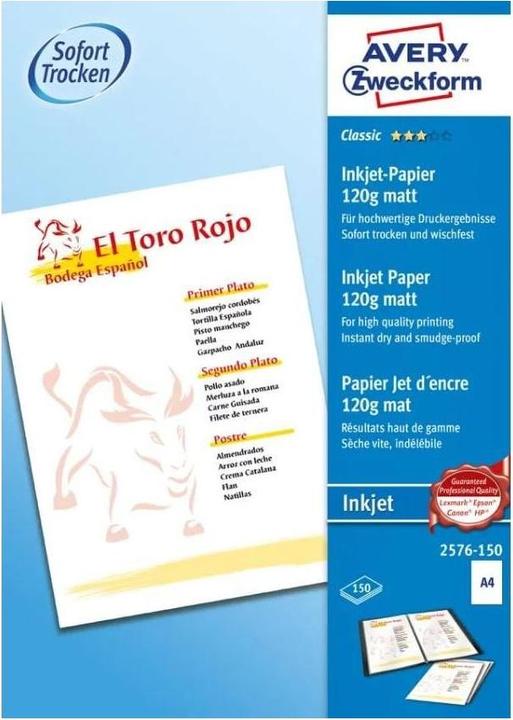 Label énergétique Avery Papier jet d'encre (120 g/m², 150 x, A4)