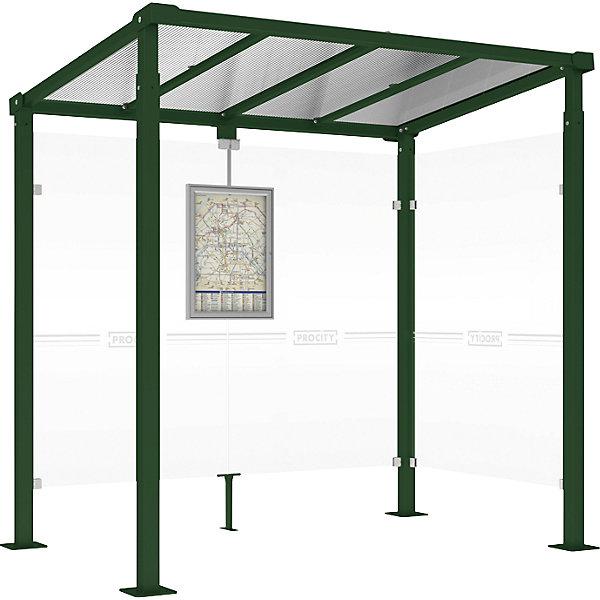 Immagine prodotto SPL Pensilina MILANO, con 1 pannello laterale, larghezza 2520 mm, verde muschio.