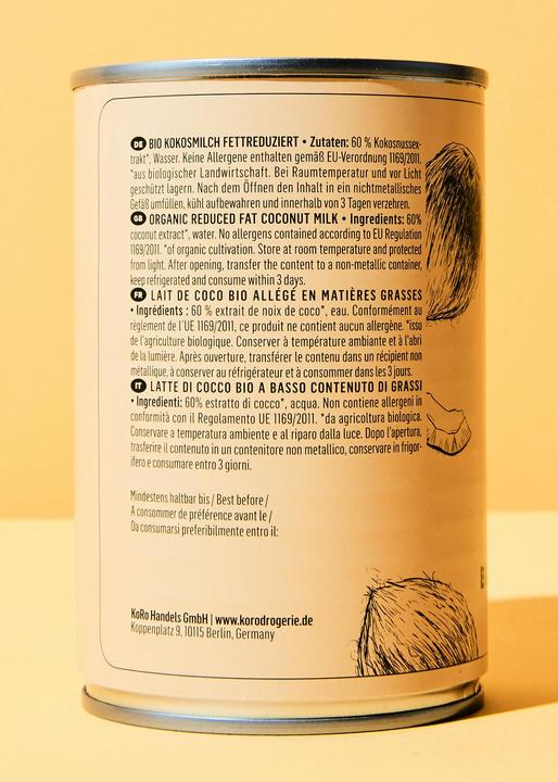 Nährwerte und Zutaten KoRo Bio Kokosmilch fettreduziert (12 x 40 cl)