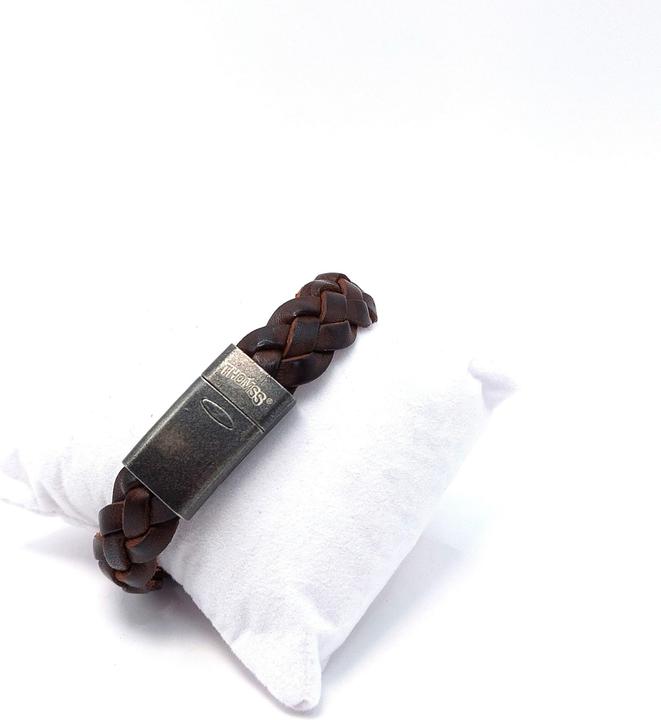 Image du produit Thomss Bracelet cuir No.15 cuir unisexe brun & fermoir acier inoxydable mat circonférence 23cm (23 cm, Acier inoxydable, 100% cuir)