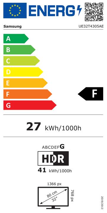 Etichetta energetica Samsung UE32T4305AEXXC (32", LED, Pronto per l'HD)