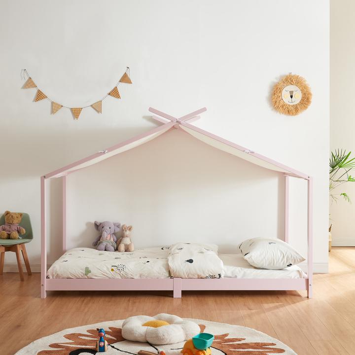 Produktbild En.Casa Kinderbett Brome mit Matratze 90x200 cm Rosa (90 x 200 cm)