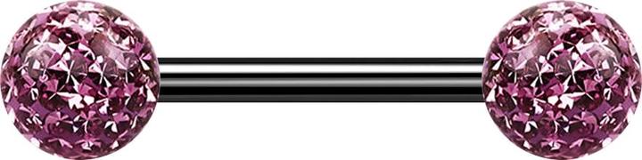 Produktbild Star Piercing Barbell schwarz mit zwei Kristallkugeln hellviolett Epoxy Schutzschicht (ohne Messing, Titan G23)