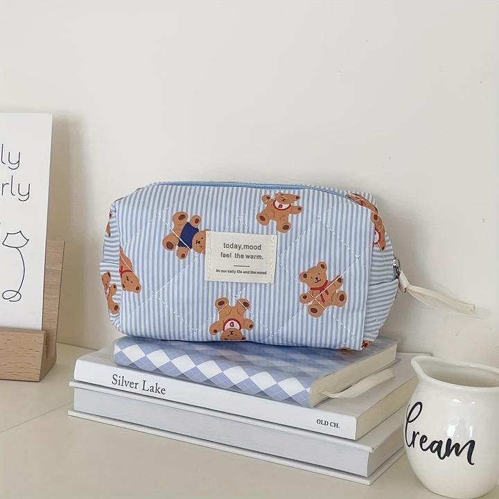 Actual product image Only-Bags.Store Cosy quilted teddy bear cosmetic bag - perfect for travelling or school - soft