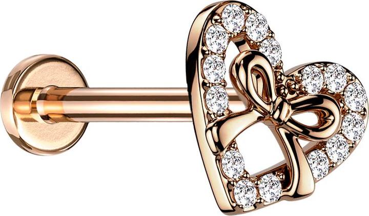 Produktbild Star Piercing Micro Labret Innengewinde rosegold Herz Kristalle und Schlaufe (Chirurgenstahl 316L, Messing)