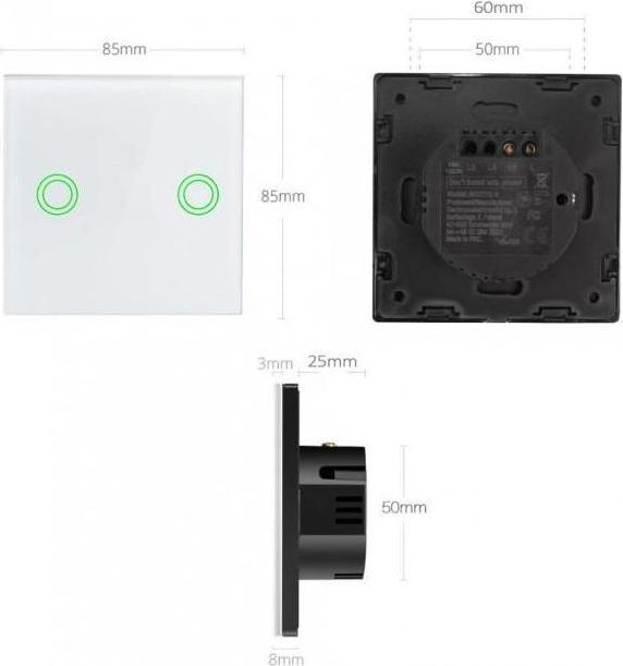 Productafbeelding Maclean MCE714 - touch lichtschakelaar, dubbel, SMART, Tuya APP, glas, wit met ronde