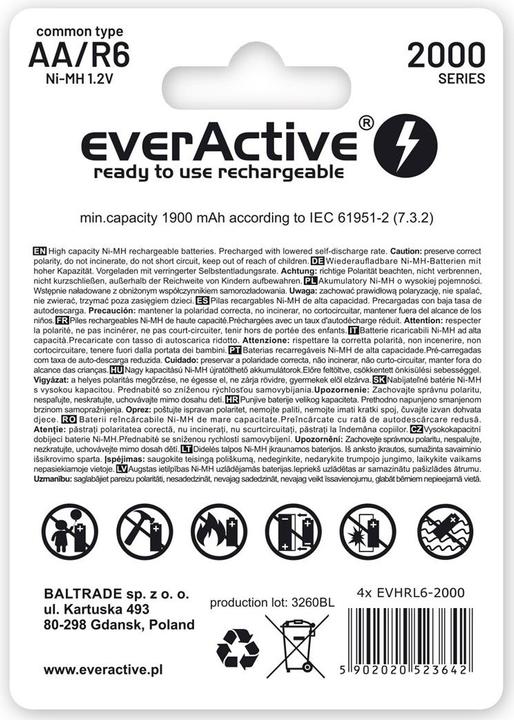 Actual product image Everactive Silver Line Ready to Use 2000mAh AA battery, 4 pcs. (4 pcs., AA, 1900 mAh)
