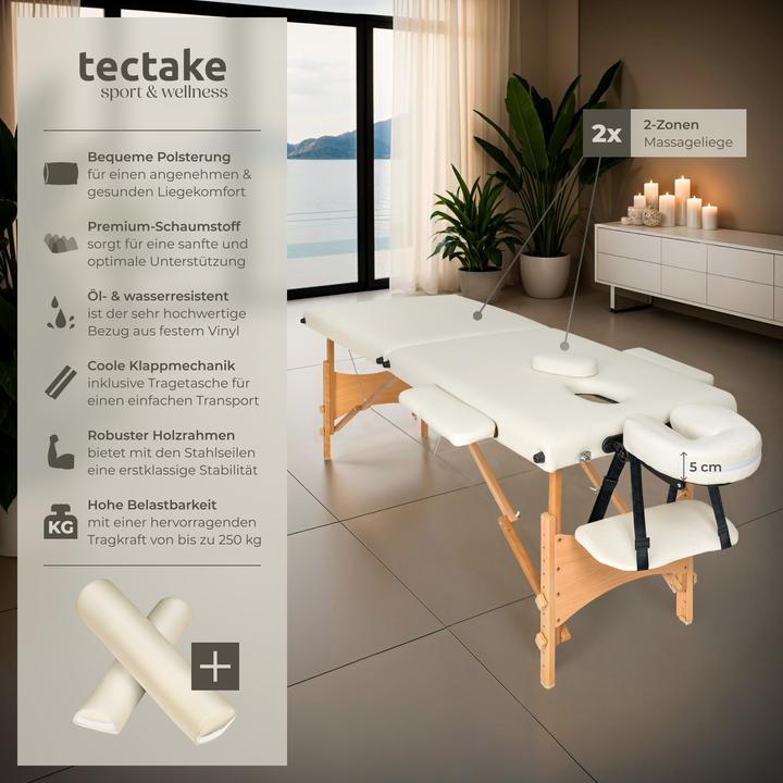 Produktbild tectake 2 Zonen Massageliege-Set Freddi mit 5cm Polsterung, Rollen und Holzgestell