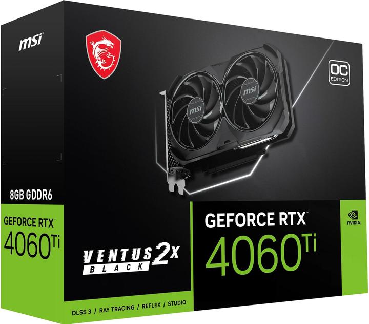 Image du produit MSI GeForce RTX 4060 Ti Ventus 2X Noir 8G OC, 8192 Mo GDDR6 (8 Go)