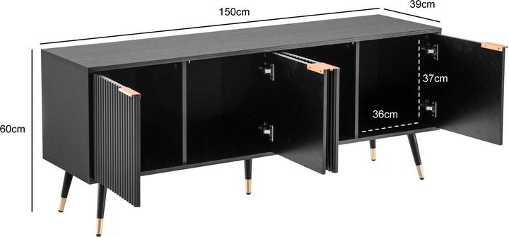Produktbild FineBuy Lowboard TV Schrank 150 cm Schwarz Türen Fernsehkommode Eiche Modern