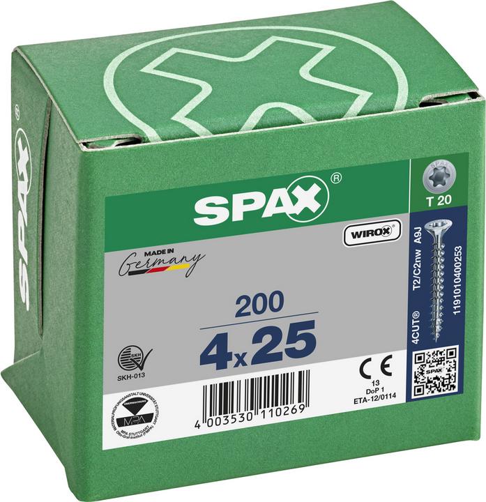 Image du produit Spax Vis universelles 4 x 25 mm, 200 pièces (200 Vis par pièce)