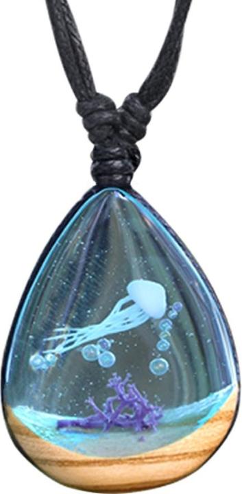 Produktbild Star Piercing Halskette schwarz Anhänger Tropfen Quallen Riff Epoxy blau aus Olivenholz (ohne Messing, Organisch)