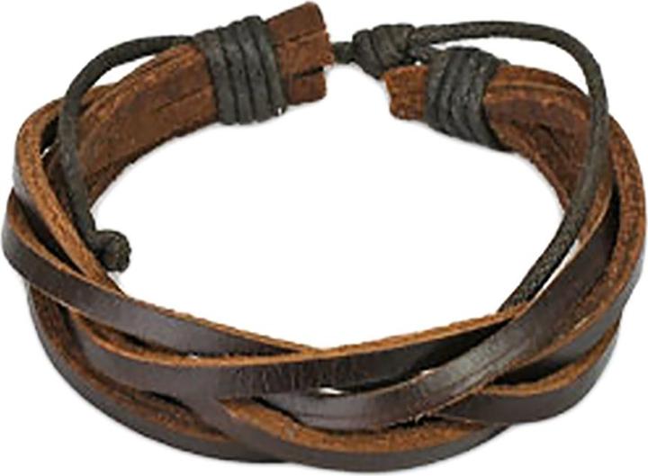 Image du produit Star Piercing Bracelet en cuir avec cinq rubans marron (Cuir, sans laiton)