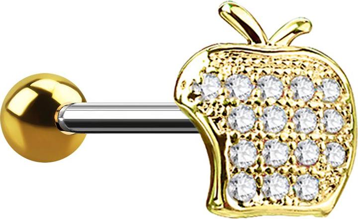 Produktbild Star Piercing Micro Barbell 14k vergoldet Apfel mit Kristall (Chirurgenstahl 316L, Messing)