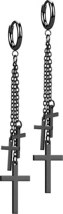Image du produit Star Piercing Boucle d'oreille noir pendentif chaîne trois croix (sans laiton, Acier chirurgical 316L)