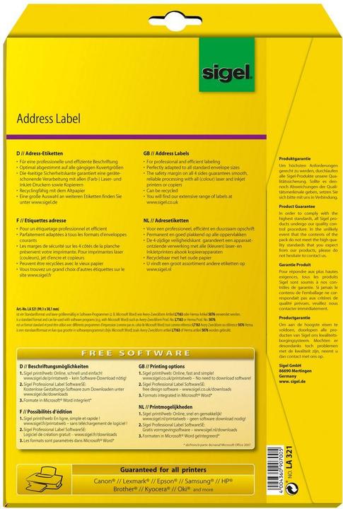 Image du produit Sigel Étiquettes d'adresse