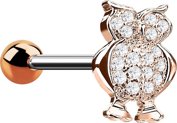 Actual product image Star Piercing Micro Barbell rosegold Eule mit Kristallen (Surgical steel 316L, Brass)