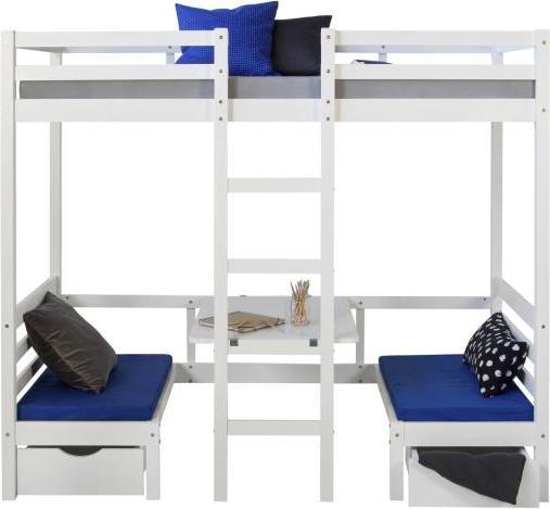 Produktbild Homestyle4u Kinderbett Hochbett mit Schreibtisch und Sitzkissen (90 x 200 cm)