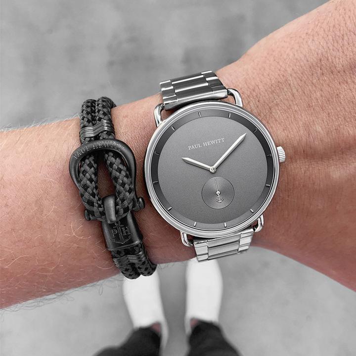 Immagine prodotto Paul Hewitt Phinity Bracciale Grillo Bracciale Pistola Metallo Nylon Nero Grigio Grigio (18 cm, Nylon, Acciaio inossidabile)