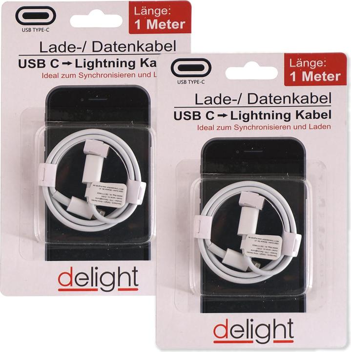 Image du produit Top ten Lot de 2 câbles de charge USB-C Lightning, 1m, blanc (1 m, USB 3.0)