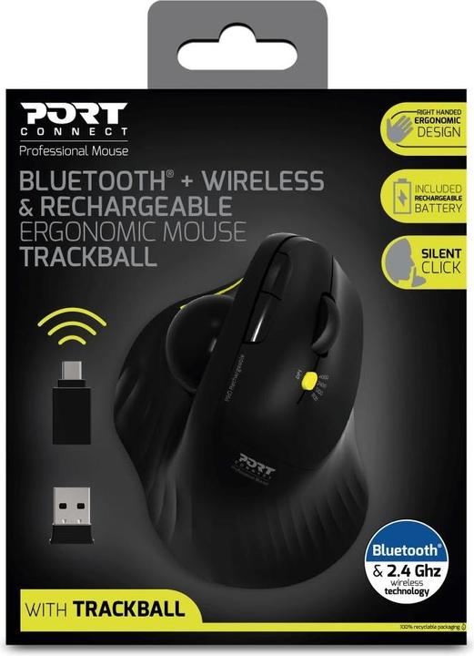 Actual product image Port Designs Mouse Ergonomic Rechargeable Bluetooth Track Ball (Wireless)