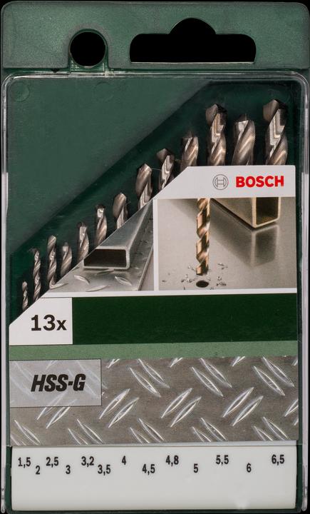 Immagine prodotto Bosch Professional Zubehör Set di punte per metallo da 13 pezzi HSS-G, DIN 338 (4 mm, 4,5 mm, 5 mm, 3 mm, 3,5 mm, 5,5 mm, 6 mm, 6,5 mm, 1,5 mm, 2 mm, 2,5 mm)