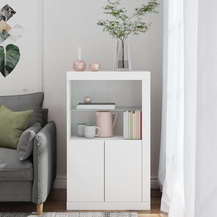 Produktbild VidaXL Beistellschrank mit LED-Leuchten Weiss (60.5 x 37 x 100 cm)