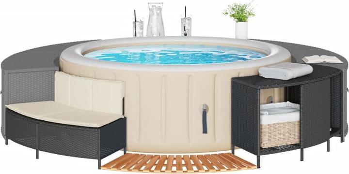 Produktbild VidaXL Whirlpool Umrandung Poolumrandung Poolverkleidung Schwarz Poly Rattan