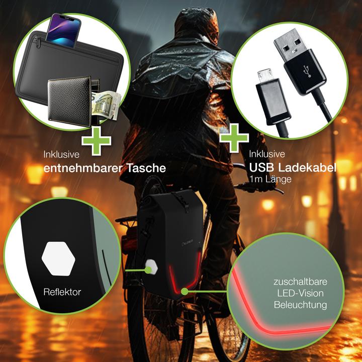 Produktbild Eloneo Fahrradtaschen wasserdicht mit LED (20 l, Gepäckträgertasche)