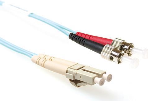 Image du produit Câble patch fibre LSZH multimode 50/125 OM3 duplex de 1.5 mètre avec connecteurs LC et ST (CAT8.2, 1.50 m)