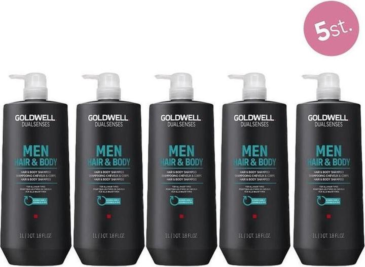 Goldwell 5x Dualsenses für Männer Haare und Körper Shampoo 1000 ml (5000 ml, Flüssiges Shampoo)