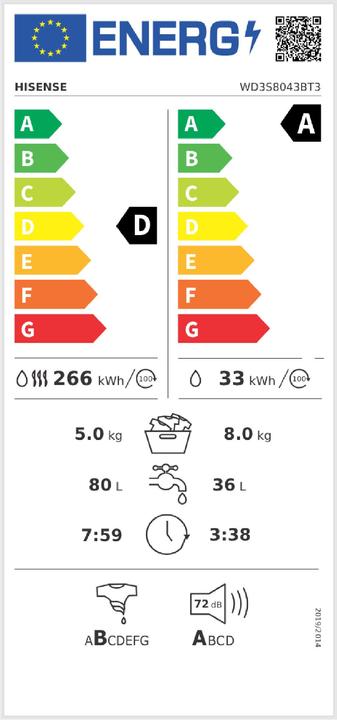 Energy Label Hisense WD3S8043BW3 Freestanding washer-dryer 8Kg