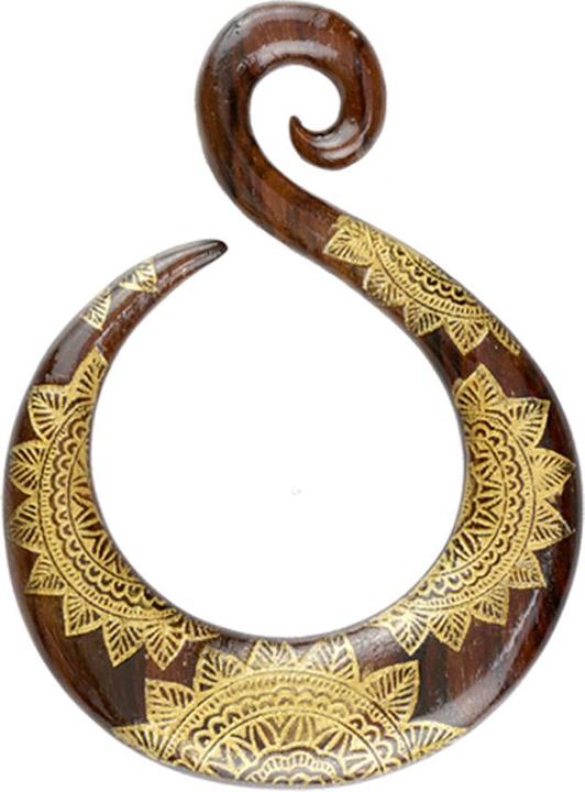Immagine prodotto Star Piercing Ohrgewicht Spirale Schwan Graviert Flower Power aus Narra Holz (senza ottone, Organico)