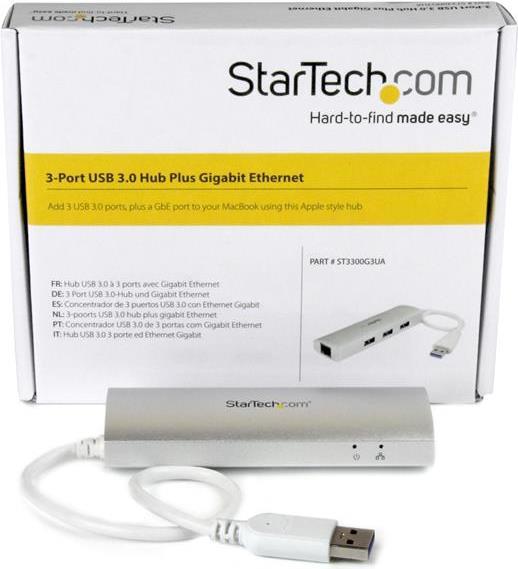 Image du produit StarTech Hub mobile USB 3.0 à 3 ports avec Gigabit Ethernet - Hub USB en aluminium avec adaptateur Gigabit (USB-A, 4 Ports)