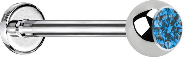 Produktbild Star Piercing Micro Labret silber mit Kugel und Kristall hellblau (ohne Messing, Chirurgenstahl 316L)