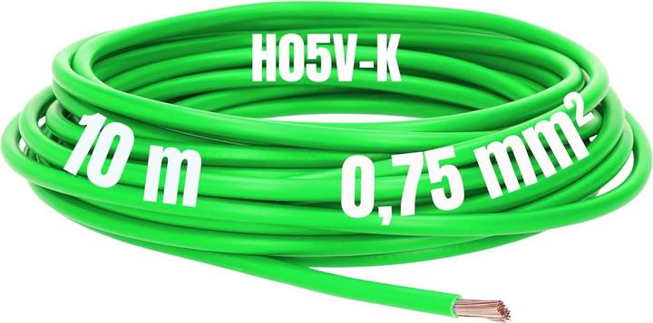 Image du produit Kalitec 10 mètres H05V-K 0,75 mm² vert Câble de câblage I Conducteur flexible I PVC Conducteur unique I (10 m)