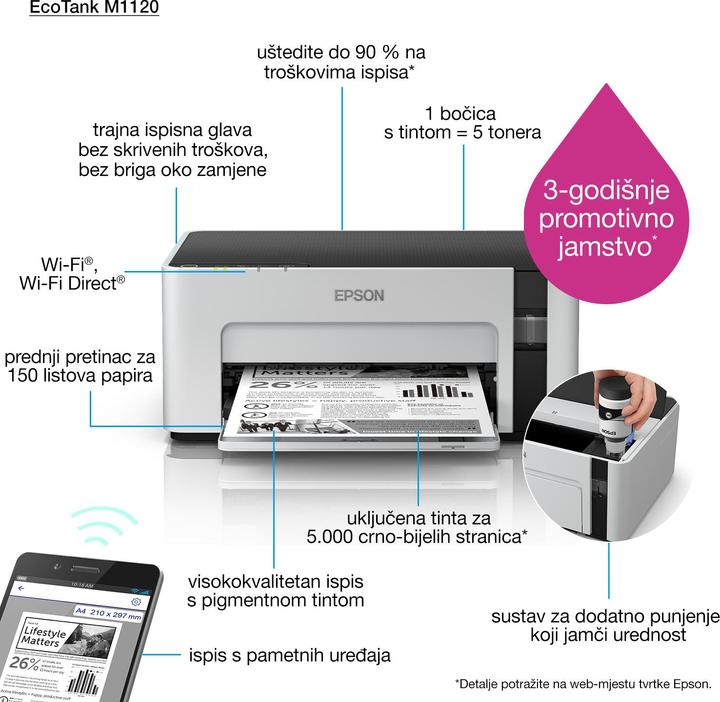 Actual product image Epson ET-M1120 EcoTank (Ink tank, Black and white)