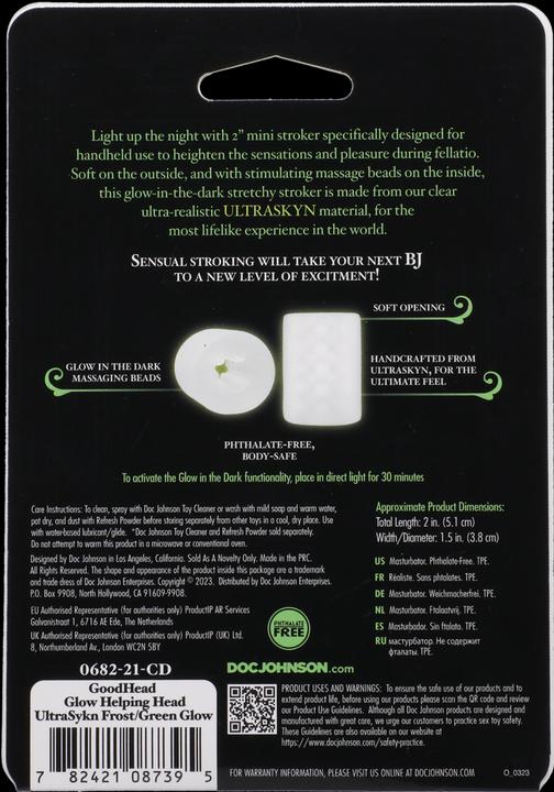 Image du produit Doc Johnson Glow Helping Head - Masturbator - Frost / Green Glow