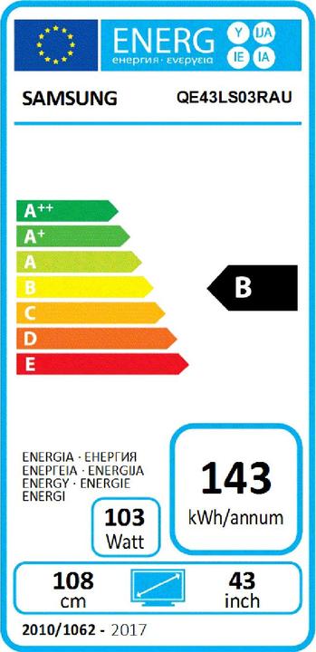 Energy Label Samsung QE43LS03 The Frame 3.0 (43", QLED, 4K, 2019)